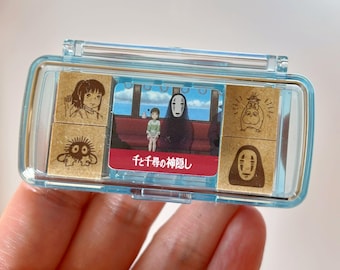 Personalized Spirited Away Stamp Set & Custom Ruffle Pouch | Studio Ghibli No-Face, Chihiro Gift Box |Custom Name, Date |Unique Anime Gift