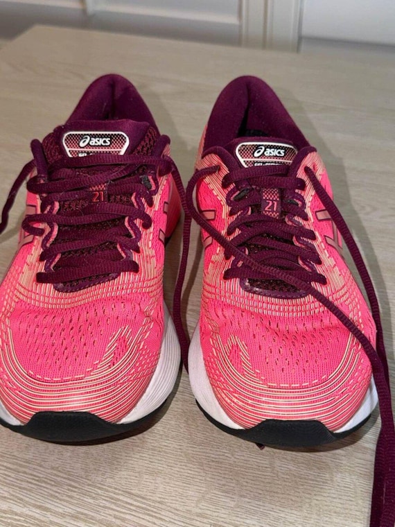 Asics, ASICS Pink Burgundy Gel Nimbus 21 Women's Running Shoes Size 7.5 Pink Abstract