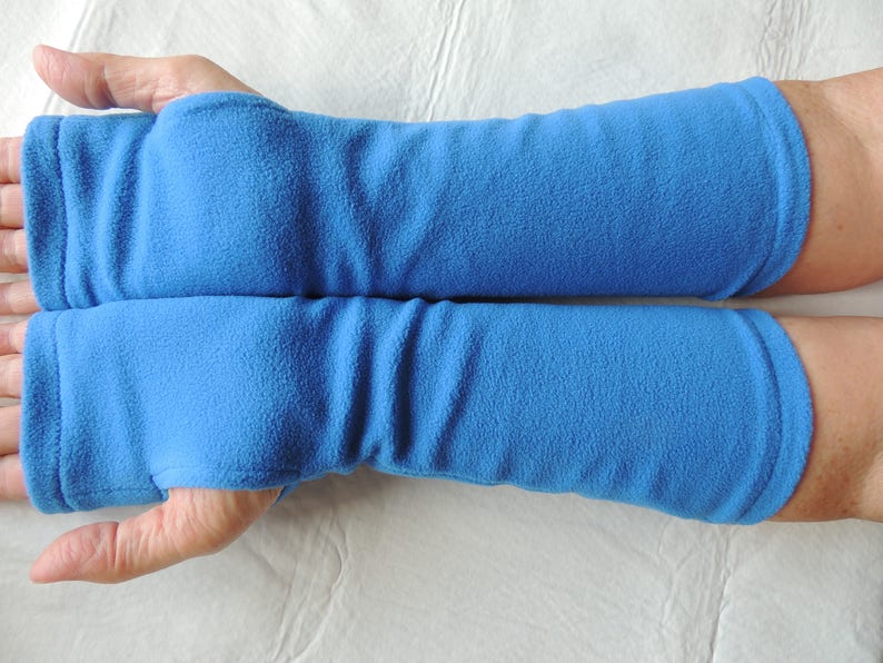 Royal Blue Fleece Fingerless Gloves Blue Fleece Arm Warmer | Etsy