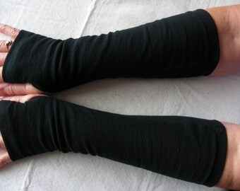 Womens Black Jersey Knit Fingerless Gloves, Arm Warmers, Texting Gloves, Cycling Gloves, Hand Warmers, Biking Glove, Mitts, Arm Sleeves