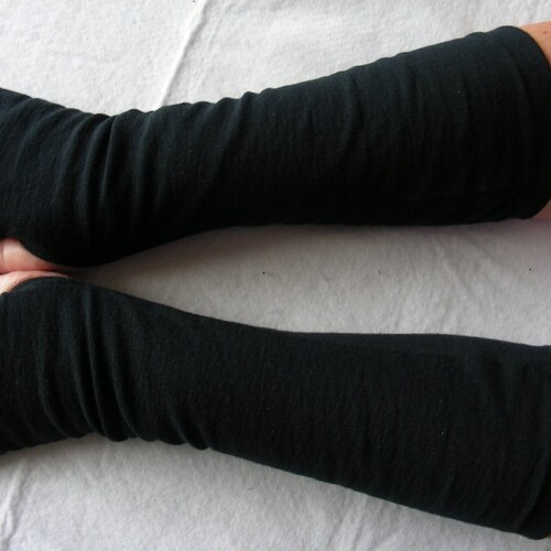 Womens Black Jersey Knit Fingerless Gloves, Arm Warmers, Texting Gloves, Cycling Gloves, Hand Warmers, Biking Glove, Mitts, Arm Sleeves