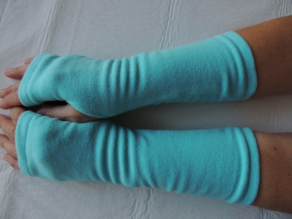 Light Turquoise Fleece Fingerless Gloves Fleece Arm Warmers | Etsy