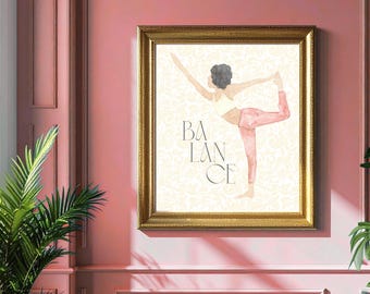Balance Pilates Kunst, druckbare Yoga Pose SVG PNG, digitaler Download Home Fitness Studio Dekor