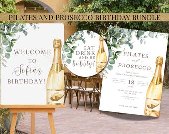 Pilates & Prosecco Party Printable | Invitation, Sign, Toppers (Digital Download)