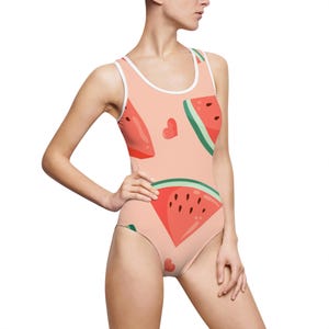 Swimsuit Women&#39;s Watermelon Print One Piece Swimwear, Cute Summer Beachwear, Tropical Fruit Bathing Suit, Vacation Pool Fashion, Poolside
