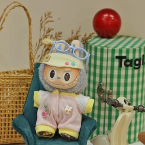 Handmade Labubu Doll Clothes: Pink Corduroy Overalls Set, Bunny Details