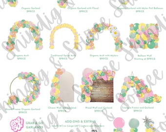 Plantilla de menú de precios de globos: amarillo, rosa y menta (descarga digital de Canva)