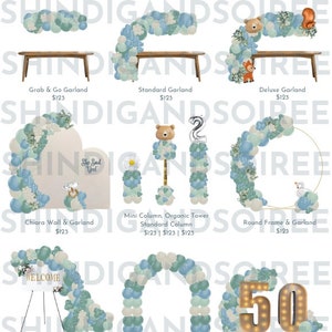 Blue and Green Balloon Pricing Menu Canva Template Download - balloon columns - Chiara wall