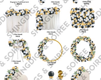 Descarga de plantilla de Canva para menú de precios de globos negros y dorados