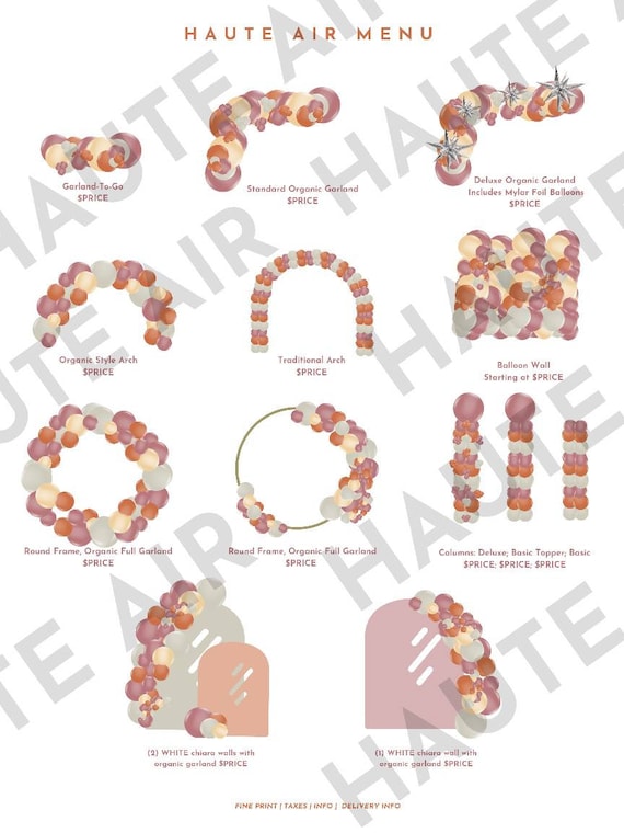 Boho Balloon Pricing Menu Canva Template Download Balloon - Etsy