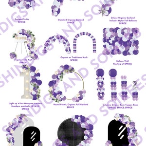 Purple Balloon Pricing Menu Canva Template Download - marquee light - round grid backdrop