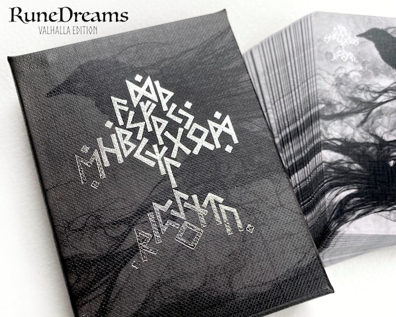 Rune cards with Elder Futhark for divination, Rune Dreams runic oracle cards deck in playing cards size with Norse mythology bonus cards