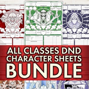 DND 5e Alla 13 klasser karaktärsblad PAKET - Paladin, Skurk, Druid, Paladin, Trollkarl, etc.