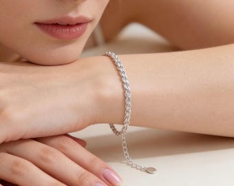 Fijne zilveren armband, 999 zilveren glitterketting, minimale alledaagse polsarmband, verstelbare sierlijke armband voor dames
