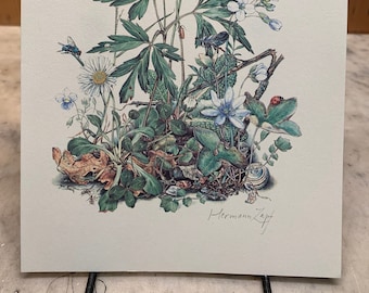 Hand-Signed Hermann Zapf reproduction watercolor