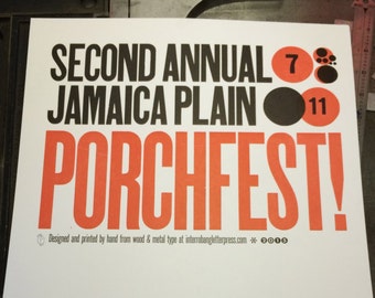 Letterpress Poster - Jamaica Plain PorchFest 2015