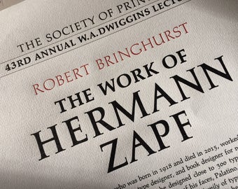Hand-Set Letterpress Broadside – Robert Bringhurst – The Work of Hermann Zapf