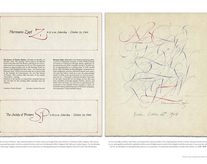 Hermann Zapf Calligraphy / Society of Printers Broadside