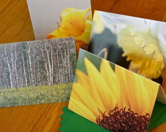 Blank Notecard Set - Four Yellow Flowers - Great Gift