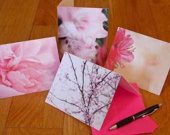 Blank Notecard Set - Four Pink Flowers - Great Gift