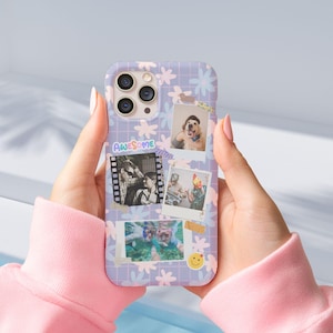 Custom Photo iPhone Case with Kawaii Pastel Flower Phone Case Photo Collage for iPhone 16, 15, 14, 13, 12, 11 & Samsung S24, S23, S22, S21