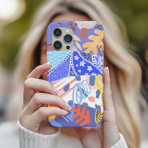 Blue Funky Abstract Phone Case Aesthetic Bold Phone Case for iPhone 16, 15, 14, 13, 12, 11 & Samsung S24, S23, S22 Case Gift for Her or Him