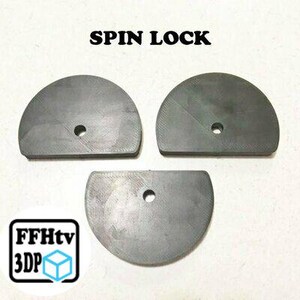 May include: Three dark gray, semi-circular flat components with a central circular hole, arranged in a triangular formation. The text SPIN LOCK is printed above the items, and a logo with the text FFHtv 3DP is visible in the bottom left corner.