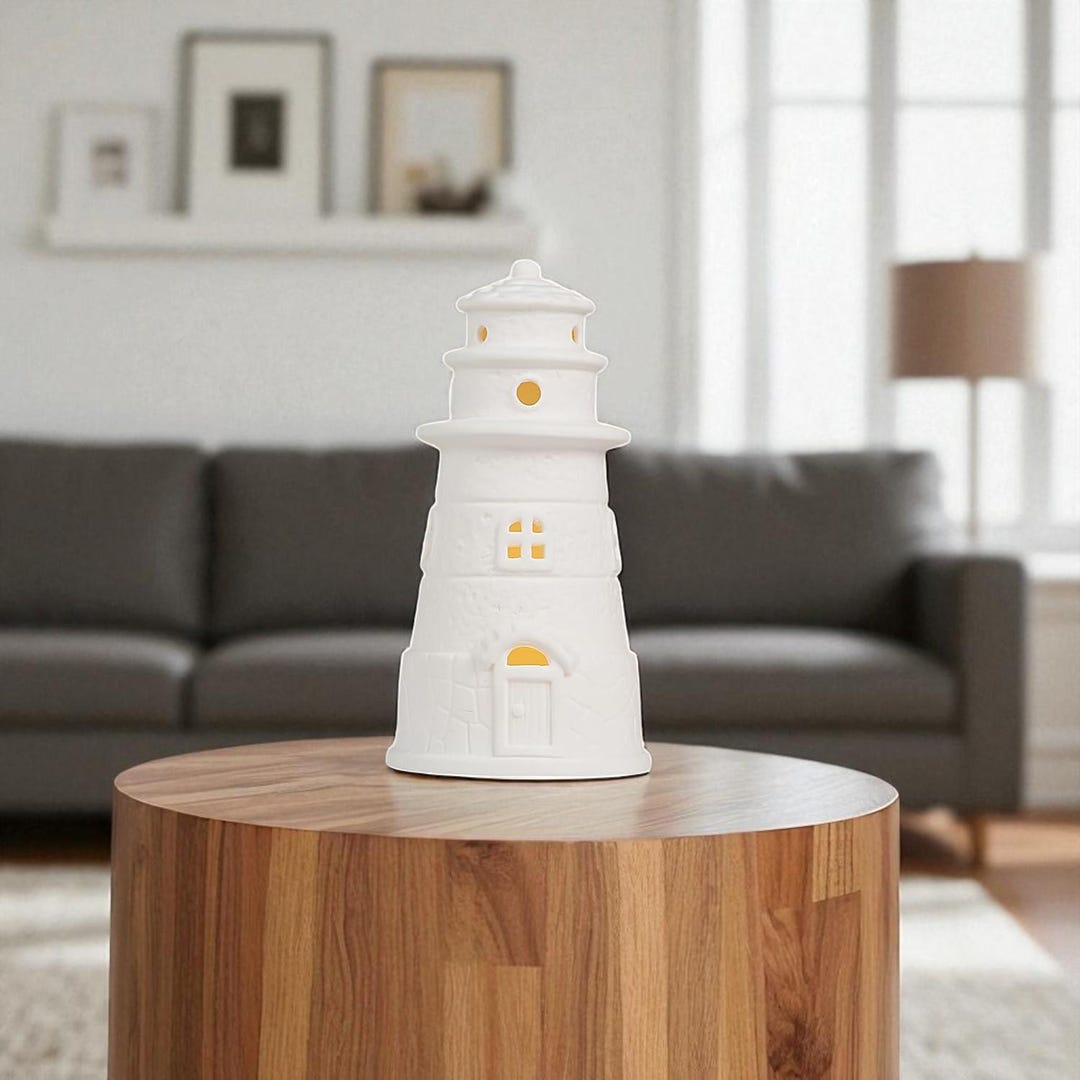 White Ceramic Lighthouse Lamp: Coastal Beach House Decor - Etsy