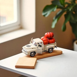 Mini Pumpkin Truck Decor – Vintage Fall Farm Truck with 3 Pumpkins | Rustic Tiered Tray Accent, Autumn Table & Thanksgiving Decoration