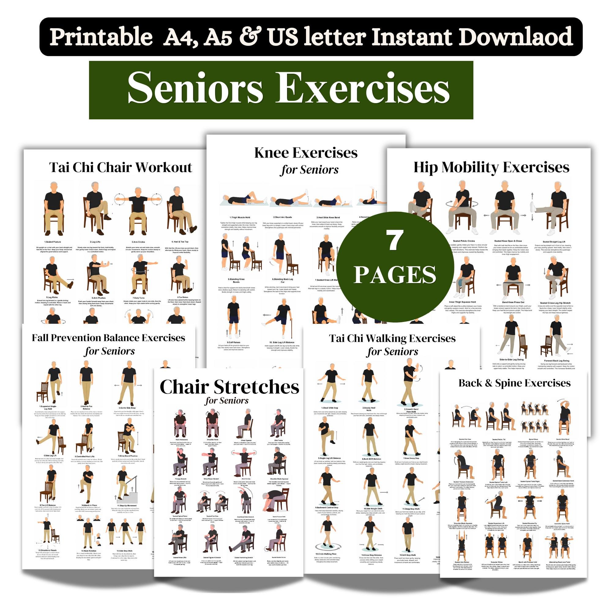 Printable Exercises for Seniors | Home Workout PDF Bundle | Senior ...