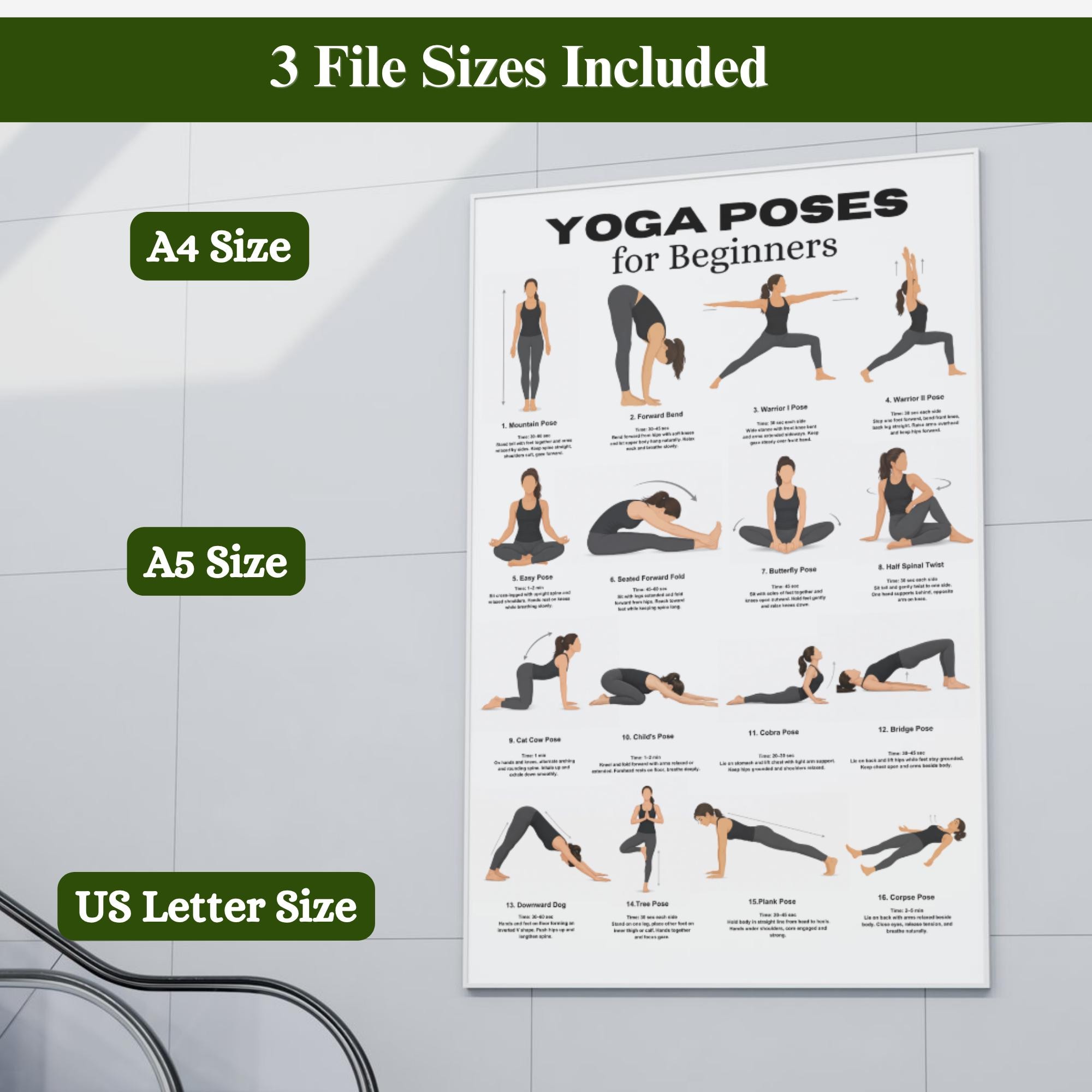 Yoga Poses for Beginners Printable, Beginner Yoga Chart PDF, 16 Asanas ...