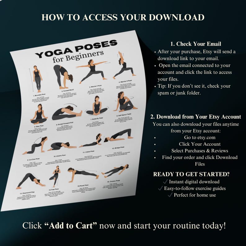 Yoga Poses for Beginners Printable, Beginner Yoga Chart PDF, 16 Asanas