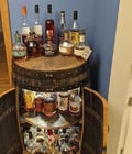 Hand crafted Whiskey Bourbon Barrel Liquor Display Cabinet double Doors & Middle shelf with Lights product logo