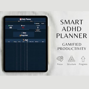 Smart ADHD Daily Planner | Gamified Productivity System | Google Sheets Template | Task Manager | XP Reward Tracker | Focus & Progress Tool
