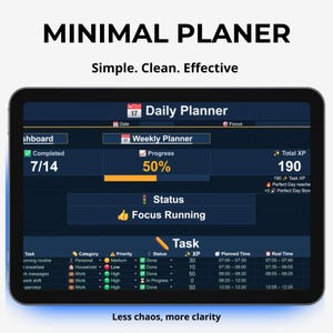 Minimal Daily Planner Google Sheets | Simple Digital Planner | Clean Productivity Template | Task Organizer | Focus Planner