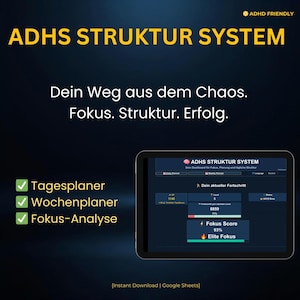 ADHS Struktur System Daily Weekly Planner XP Level System Fokus Tracker Produktivität Dashboard Google Sheets Template Neurodivergent