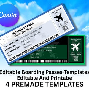 Bearbeitbare Bordkartenvorlage, Canva Bordkarte, bearbeitbares personalisiertes Flugticket, druckbares Flugticket, Reisegeschenk, sofortiger Download