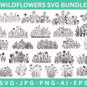 Wildflower Svg Bundle,Flower Border SVG,Flower Meadow Svg,Floral svg Bundle,Floral svg,Minimalist Flower svg,nature svg,flower sketch svg