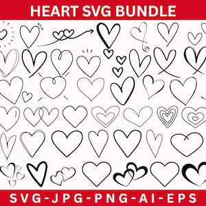 Heart SVG Bundle,Hand-drawn Heart svg,Heart Cut Files,Doodle Heart Svg,Valentine&#39;s Day Heart SVG,Love Svg,Sketch Heart Svg,Digital Download