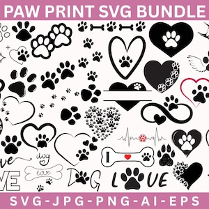 Paw Print SVG Bundle: Animal Silhouette Cut Files (Digital Download