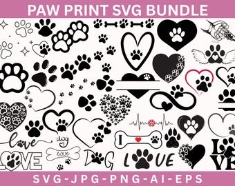 Paquete SVG de huellas de patas: archivos de corte de siluetas de animales (descarga digital)
