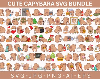 Capybara SVG Clipart Bundle, Cricut & Silhouette (Digital Download)