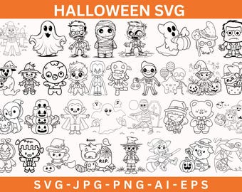 Leuke Halloween SVG PNG-bundel, Halloween SVG-clipart, Spooky Halloween-clipart, grillige tekeningen Halloween, Halloween ontwerp, bestanden voor Cricut