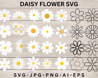 Daisy SVG Bundle: Retro Flower Clipart, Cut Files for Cricut (Digital Download)