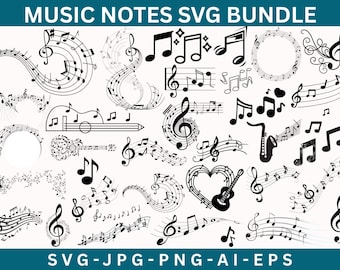 音符SVGバンドル：ト音記号、ベクタークリップアート（デジタルダウンロード）