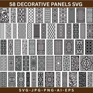 58 dekorativa paneldesigner: CNC modern väggkonst SVG-paket (digital nedladdning)