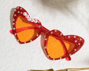 Lunettes de soleil personnalisées pour les concerts, mariage, anniversaire, demoiselles d'honneur, lunettes de soleil, lunettes de soleil, lunettes de soleil coeur de concert personnalisées avec cristal