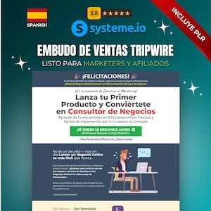 Embudo Tripwire de Systeme.io / Plantilla en español / Sistema Plug & Play / Incluye 8 cursos PLR / Landing Page / Productos digitales PLR