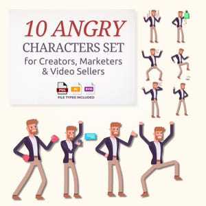 10 Angry Characters – Man Negative Expression | Cartoon Man | Vector Illustrations | Emotion Characters | Vector Cartoon | Commercial Use