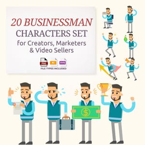20 Businessman Characters – Entrepreneurship Cartoon Illustration | Vector Illustration Set | Professional Business Cartoon | Commercial Use